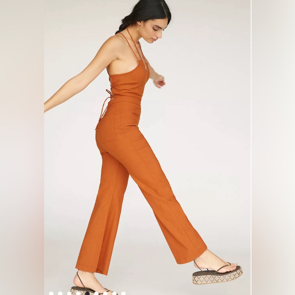 Anthropologie Rust Orange Strappy Jumpsuit